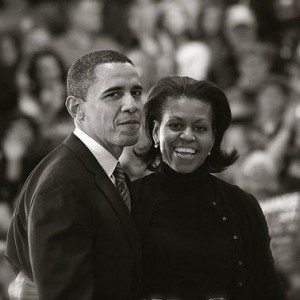 Barack Obama and Michelle Obama during the US Presidential campaign in January 2008. Photo by Luke Vargas.