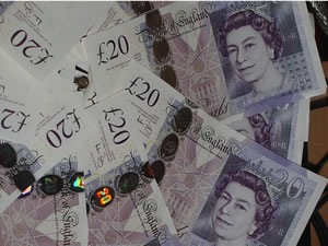 Wads of British Pounds Sterling