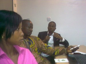 Sheriff Shittu, CEO of webtrendsng.com (right) making a point at BarCamp Nigeria 2009.