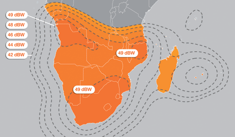 South African beam, focusing on southern African countries. Image courtesy of Eutelsat.com