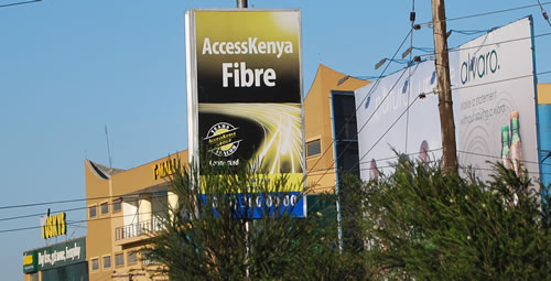 An AccessKenya Fibre ad on a road in Nairobi Kenya. AccessKenya is a leading ISP in Kenya. Photo by Oluniyi D. Ajao.
