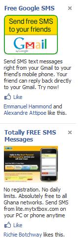 Free SMS to Ghana ads on Facebook