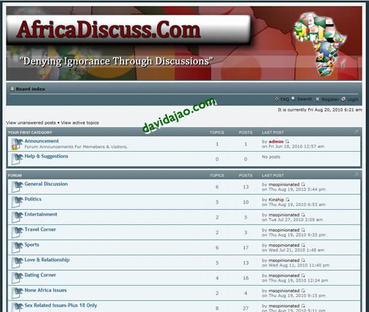 A snapshot of africadiscuss.com