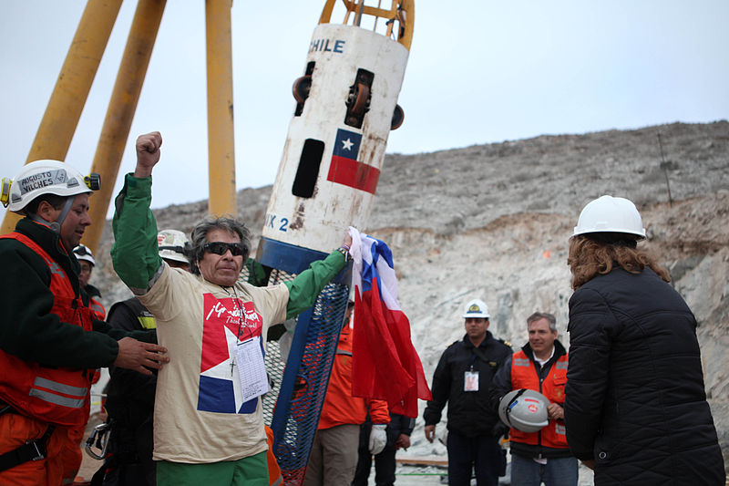 Mario Gomez (the oldest of the miners) after being rescued from the San José mine