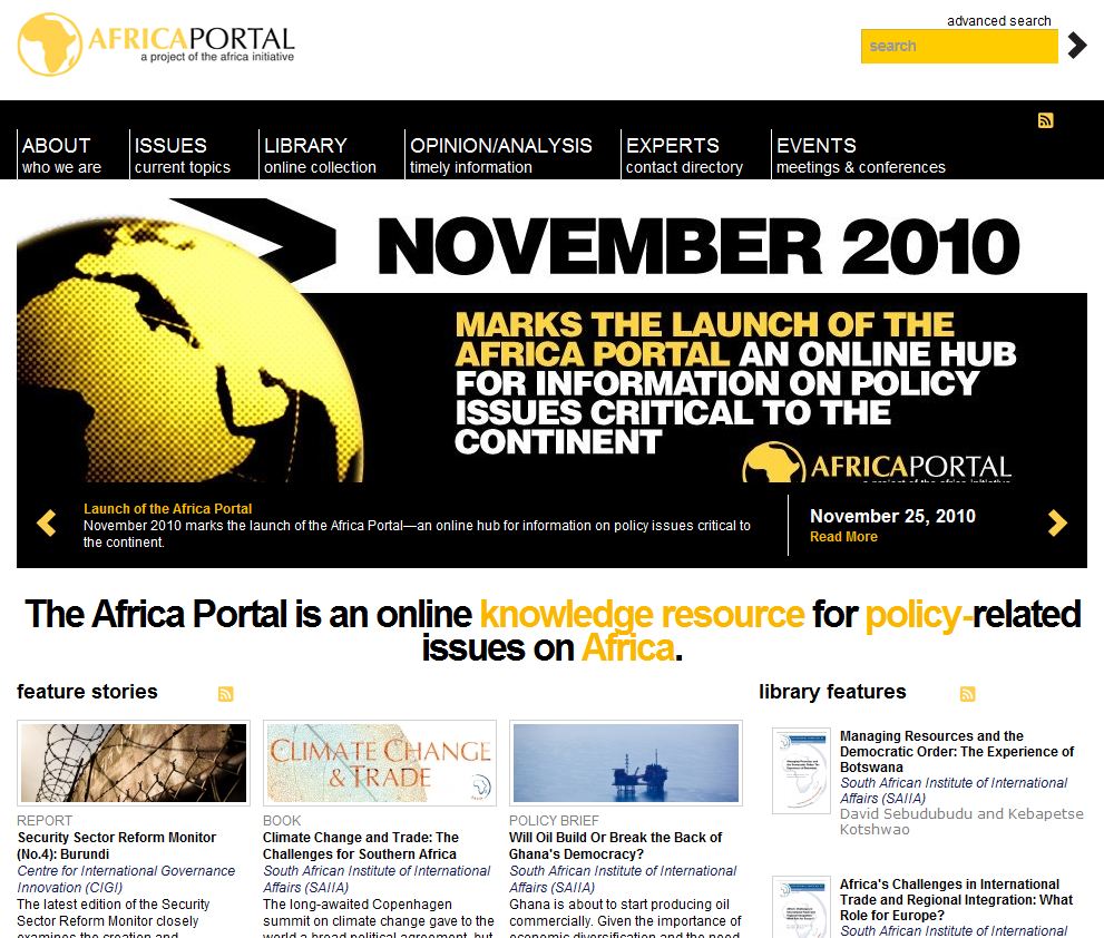 Africa Portal as seen on 25th November 2010, the launch date.