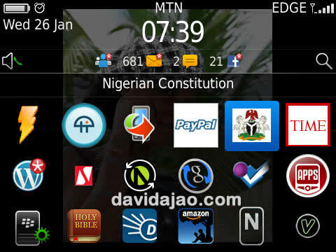 A snapshot of The Nigerian Constitution app icon on BlackBerry