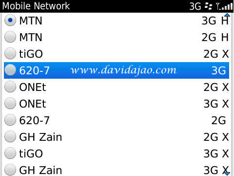 A screenshot of 2G/3G signals believed to be that of Glo Mobile Ghana
