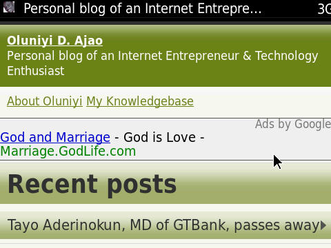 Oluniyi's blog as seen from a BlackBerry smartphone