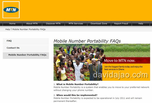 A screenshot of MTN Ghana's MNP webpage