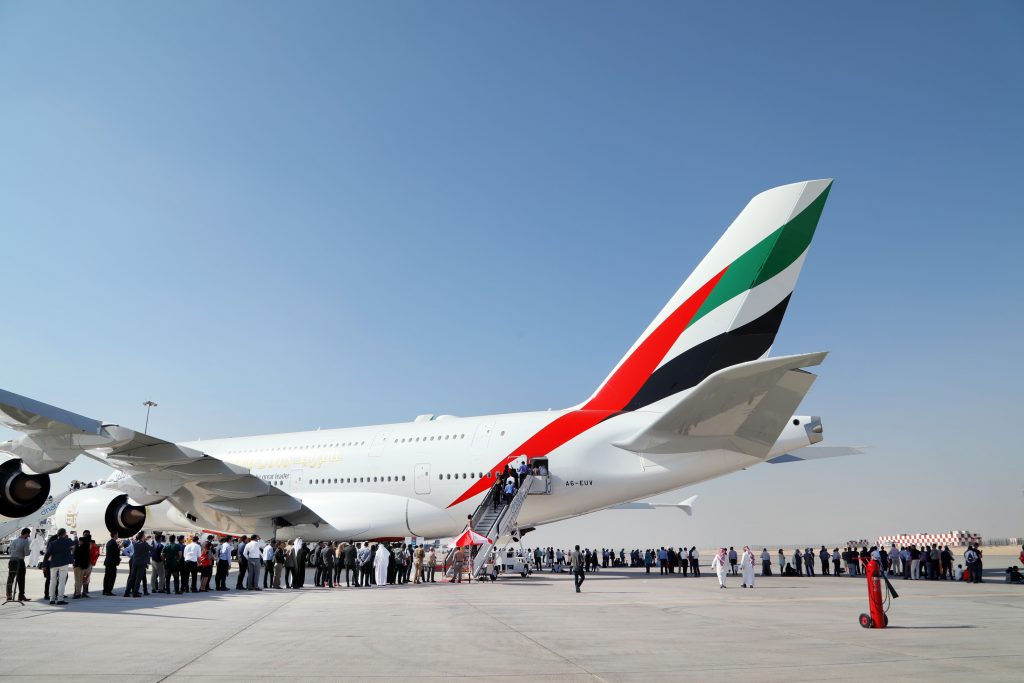 Emirates A380 airliner with registration A6-EUV