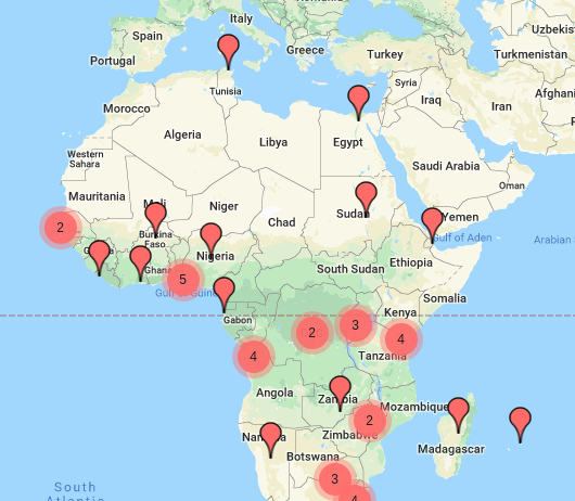 Map of Internet exchange points in Africa
