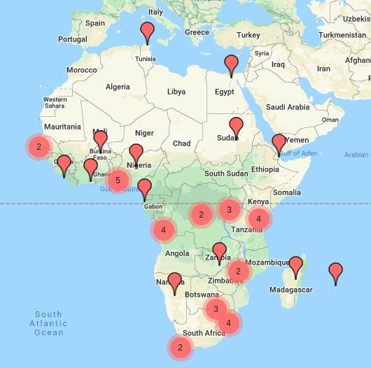 Map of Internet exchange points in Africa