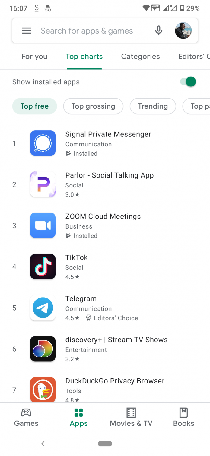 Signal Private Messenger trending on Google Play Store