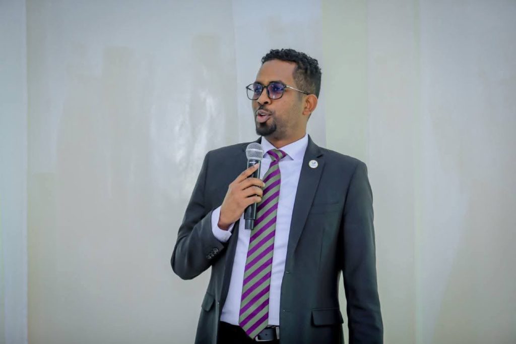 Q&A: building a digital Islamic bank in Somaliland 2 Abdirahman Muse, chief executive of Wadaag Bank, speaking at a bank event in Hargeisa, Somaliland.