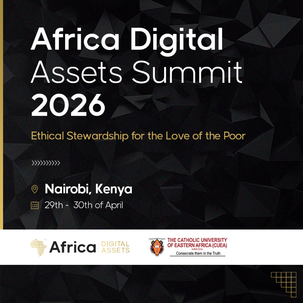Africa Digital Assets Summit banner for Nairobi April 2026 event