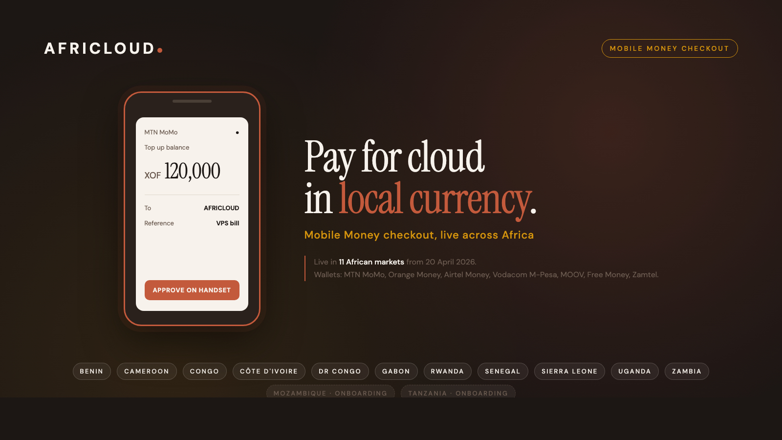 AFRICLOUD adds Mobile Money checkout for Cloud Servers in 11 African markets