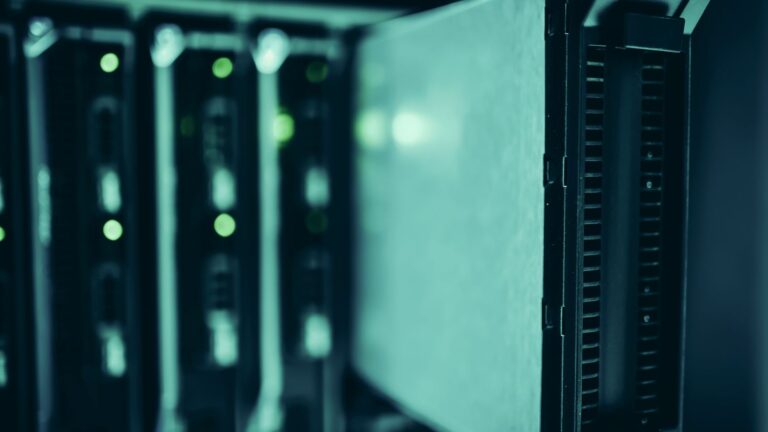 Rows of server racks inside a data centre