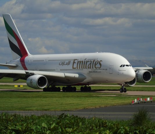 An Airbus A380 jet, operated by Emirates.