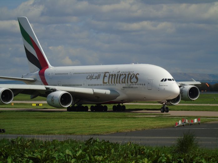 An Airbus A380 jet, operated by Emirates.