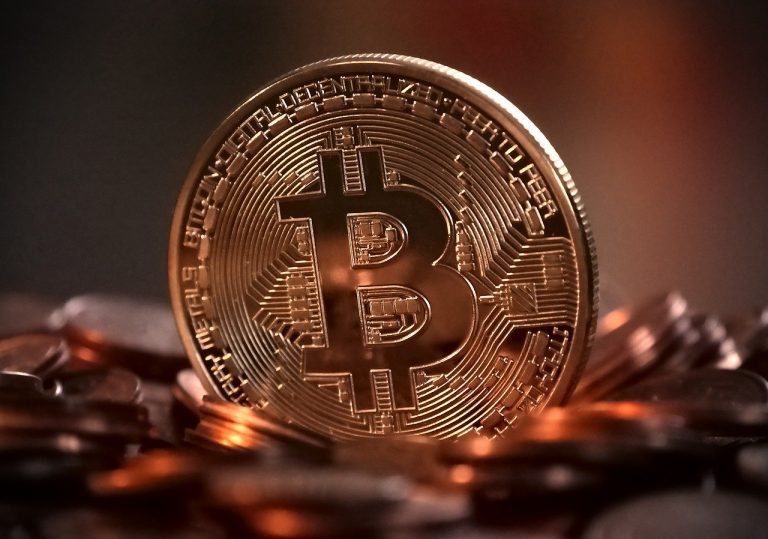 A computer-generated image representing bitcoin