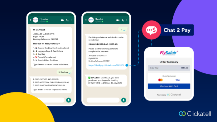 Clickatell Launches Chat 2 Pay with FlySafair for WhatsApp Mobile Payments