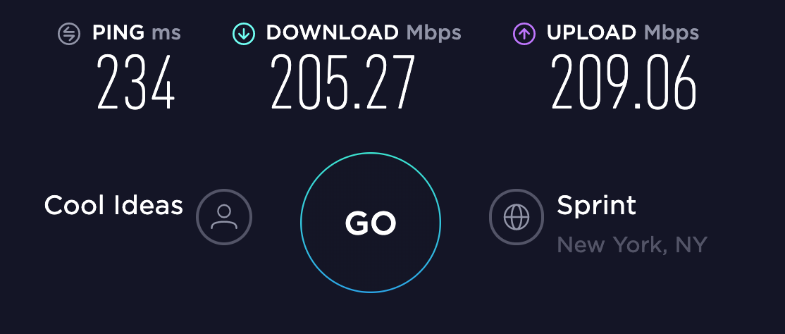 Speed test from Cool Ideas to a Sprint server in New York City (USA)