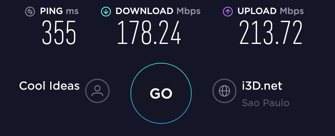 Speed test from Cool Ideas to an i3D.net server in Sao Paulo, Brazil