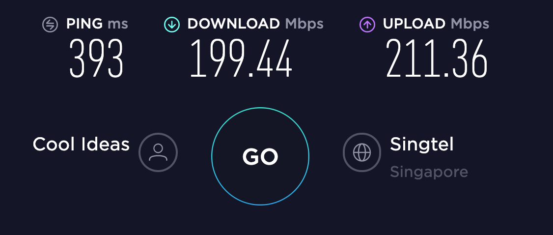 Speed test from Cool Ideas to a Singtel server in Singapore