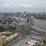 Aerial view of Lagos buildings beside the Lagos Lagoon