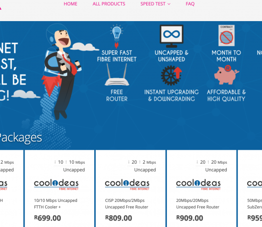 A screenshot showing part of Cool Idea's offers as seen on Vumatel's customer portal.