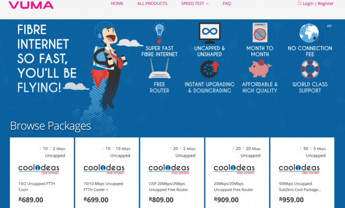 A screenshot showing part of Cool Idea's offers as seen on Vumatel's customer portal.