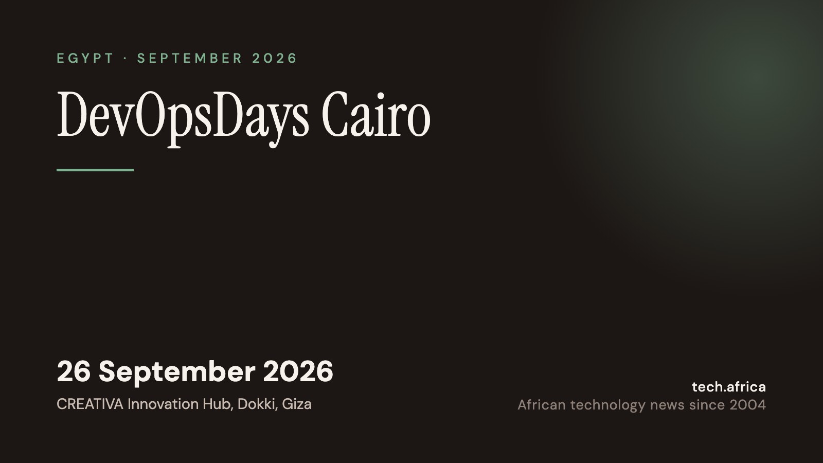 Event card: DevOpsDays Cairo, 26 September 2026, CREATIVA Innovation Hub, Dokki, Giza