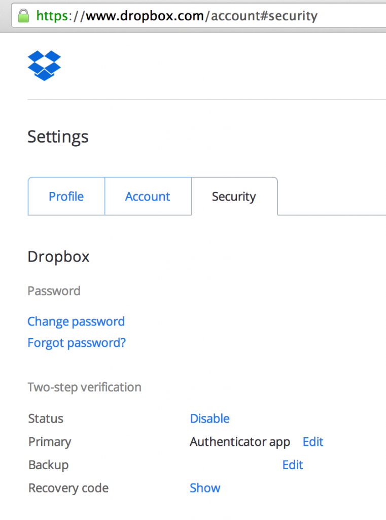 Dropbox security