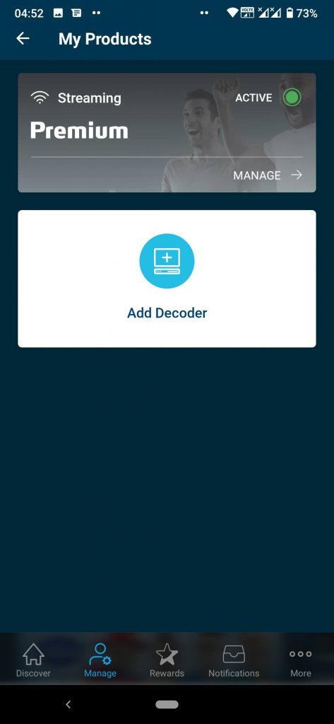 A screenshot of DStv Streaming Premium package inside MyDStv app