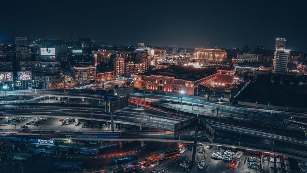 Cairo skyline at dusk, the city where EG-IX operates from Telecom Egypt Regional Data Hub at Smart Village