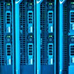 Rows of server racks inside a data centre