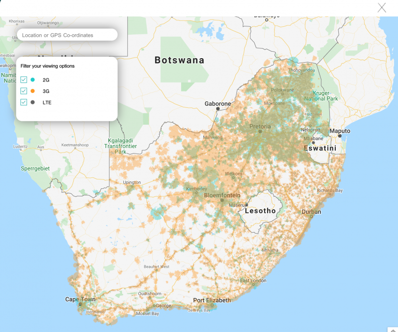 FNB Coverage (using Cell C's network)