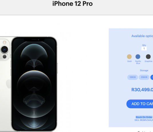 A screenshot that was taken on 26 December 2020 showing the iPhone 12 Pro availability status on Digicape's website