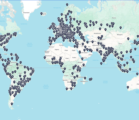 A world map showing a global footprint of IXPs by Teleography