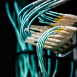 Network cables plugged into switch ports in a data centre, the interconnection equipment an Internet Exchange Point uses to hand traffic between networks.