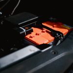 Close-up of an electric vehicle lithium battery pack