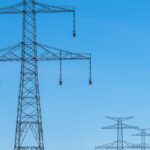 Electricity transmission towers crossing open country