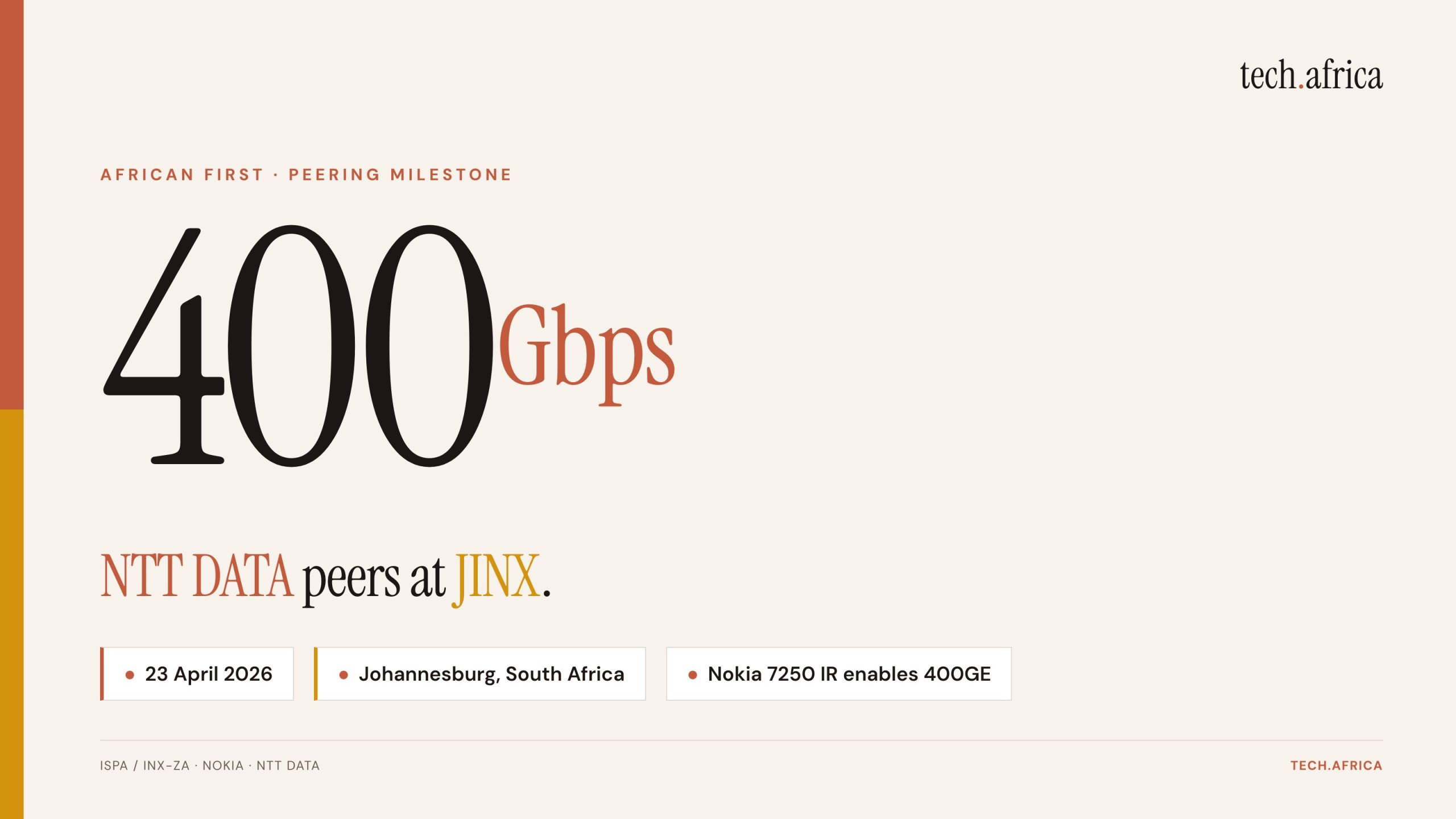 NTT DATA peers at 400 Gbps at JINX, an African first