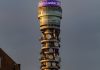 view of bt tower in london against cloudy sky