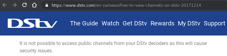 It is not possible to access public channels from your DStv decoders as this will cause security issues.