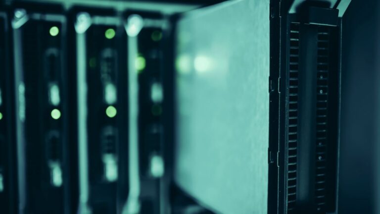 Rows of server racks inside a data centre