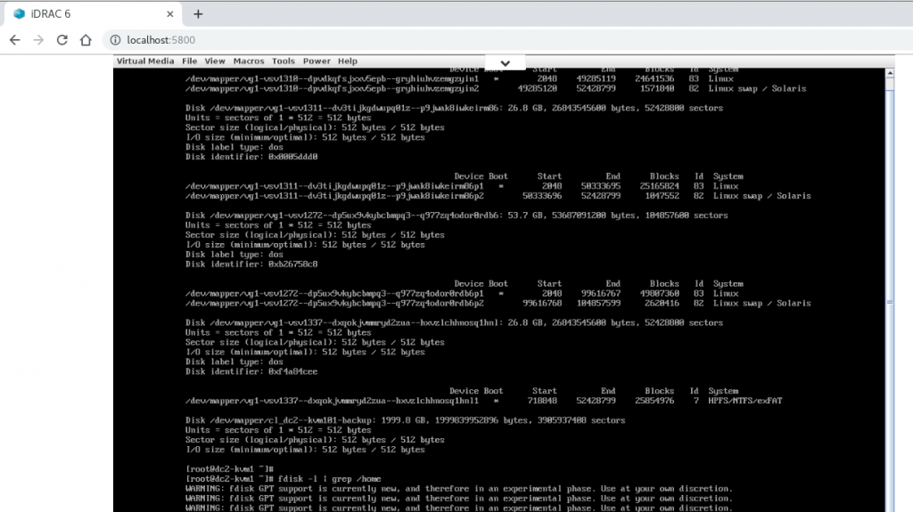 A screenshot of Dell iDRAC6 console working in a Docker container
