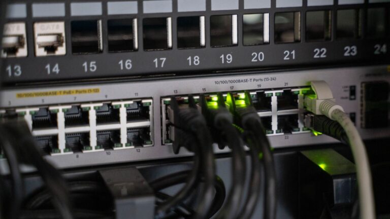 Networking equipment with cables connected to its ports