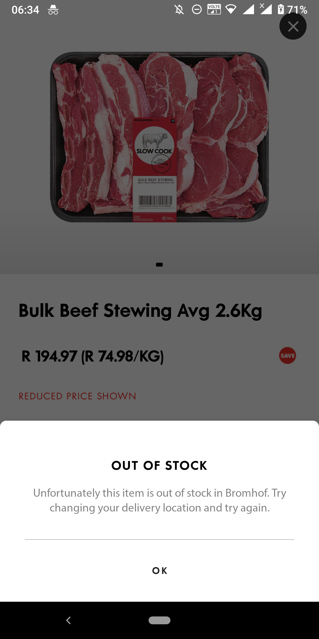 A screenshot Woolworths' shopping app