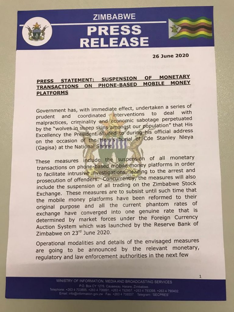 Ecocash & other Zimbabwe Mobile Money systems suspended by Zim Gov’t Ecocash & other Zimbabwe Mobile Money systems suspended by Zim Gov’t